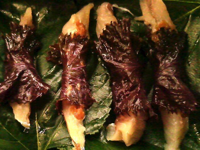 白み魚の赤塩シソ梅肉包み